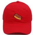 Red cotton baseball cap with high-quality hot dog embroidery in a classic street style - Adult - Adjustable / Red