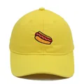 Yellow cotton baseball cap with detailed hot dog embroidery and curved brim for casual wear - Adult - Adjustable / Yellow