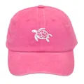 Rose pink washed cotton baseball cap with white sea turtle embroidery and retro texture - Adult - Adjustable / Rose Red