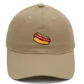 Khaki cotton baseball cap featuring colorful hot dog embroidery on a classic curved brim - Adult - Adjustable / Khaki