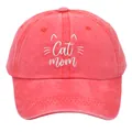 Casquette baseball vintage en coton délavé rose corail avec broderie Cat Mom - Adulte - Réglable / Rouge
