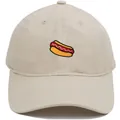 Classic cotton baseball cap in beige featuring a detailed colorful hot dog embroidery - Adult - Adjustable / Beige