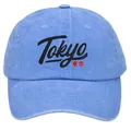 Gorra de béisbol azul lavado con bordado de Tokio y caracteres kanji rojos - Estilo Letras Tokio / Azul claro