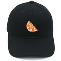 Black cotton baseball cap featuring bright orange slice embroidery on front crown - Adult 56-60cm / Black