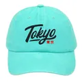 Gorra de béisbol vintage verde menta de algodón lavado con bordado Tokyo - Estilo Letras Tokio / Azul Real Verde