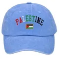 Light blue washed cotton baseball cap with Palestine embroidery and flag detail - Light Blue / Adult 56-60cm
