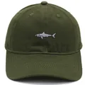 Détail de la broderie requin sur casquette de baseball en coton vert armée à bord renforcé - Adulte - Réglable / Vert Militaire