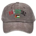Washed brown baseball cap featuring Palestine flag embroidery and arched text detail - Coffee / Adult 56-60cm