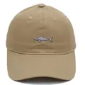 Détail de la broderie de requin gris sur casquette en coton kaki avec œillets d'aération - Adulte - Réglable / Kaki