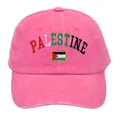 Pink washed cotton baseball cap with Palestine flag and letter embroidery - Rose Red / Adult 56-60cm