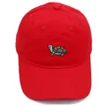 Red cotton baseball cap with cute green turtle embroidery and structured casual visor - 56-60cm / Red