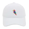 White cotton baseball cap featuring colorful parrot embroidery and classic six-panel design - White / Adult 56-60cm