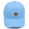 Detailed close-up of snail embroidery on a light blue cotton baseball cap with neat stitching - Adult - Adjustable / Sky Blue
