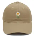 Khaki Baumwoll Baseballkappe mit Gänseblümchen Stickerei und atmungsaktivem Sonnenschutz - Erwachsene - Verstellbar / Khaki
