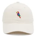 White baseball cap featuring detailed colorful parrot embroidery and cotton twill fabric - Beige / Adult 56-60cm