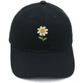 Klassische schwarze Baumwoll-Baseballkappe mit Gänseblümchen-Stickerei und gebogenem Schirm - Erwachsene - Verstellbar / Schwarz
