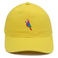 Vibrant yellow cotton baseball cap featuring colorful parrot embroidery on front - Yellow / Adult 56-60cm