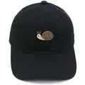 Black cotton baseball cap with embroidered snail pattern and breathable eyelets - Adult - Adjustable / Black