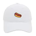 White cotton baseball cap featuring high-quality hot dog cartoon embroidery on the front - Adult - Adjustable / White
