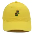 Bright yellow cotton baseball cap featuring sunflower embroidery and a curved brim - Yellow