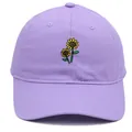 Light purple baseball cap with yellow sunflower embroidery on washed cotton twill fabric - Light Purple