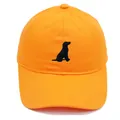 Orange cotton baseball cap featuring a black Labrador dog embroidery in a minimalist style - Orange