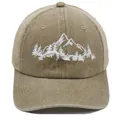 Vintage mountain forest embroidery washed cotton mesh trucker hat in khaki - M (56-58cm) / Khaki