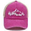 Vintage-Trucker-Cap in Rosenrot mit Berg-Wald-Stickerei und atmungsaktivem beigem Netzrücken - M / Fuchsia