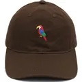 Brown baseball cap with colorful parrot embroidery on the front made of premium cotton canvas - Coffee / Adult 56-60cm