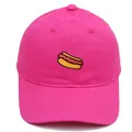 Pink cotton baseball cap with hot dog embroidery in a six-panel structured style - Adult - Adjustable / Rose Red