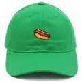 Green cotton baseball cap with hot dog embroidery and curved brim in dad hat style - Adult - Adjustable / Green