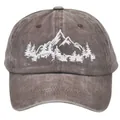 Outdoor mountain forest embroidery baseball cap in washed cotton grey-brown color - Adult - Adjustable / Coffee