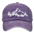 Vintage washed purple baseball cap featuring white mountain forest embroidery for outdoor use - Adult - Adjustable / Purple