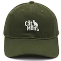 Olive green baseball cap with white Cat Mom embroidery and cat silhouette detail - Army Green