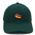 Dark green cotton baseball cap featuring a colorful hot dog embroidery on the front - Adult - Adjustable / Dark Green