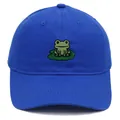 Blauwe katoenen honkbalpet met schattig geborduurde kikker en een gebogen klep - Volwassene - Verstelbaar / Saffierblauw