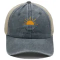 Vintage washed baseball cap with sunrise embroidery and breathable mesh back for outdoors - Gray