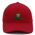 Rode katoenen honkbalpet met groene kikkerborduring en een klassiek 6-panel ontwerp - Volwassene - Verstelbaar / Bordeauxrood