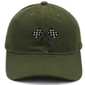 Army green cotton baseball cap with crossed racing flags embroidery and curved brim - Adult - Adjustable / Army Green