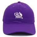 Purple Cat Mom baseball cap with white embroidery and cat silhouette on cotton twill - Deep purple