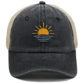 Dettaglio ricamo tramonto su cotone grigio scuro con rete traspirante beige - Nero