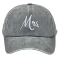 Washed grey cotton baseball cap featuring elegant white Mrs embroidery lettering - Adult Size (56-60cm) / Mrs. Style / Gray