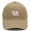 Khaki cotton baseball cap with white Cat Mom embroidery on a clean white background - Khaki