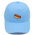 Light blue cotton baseball cap featuring detailed hot dog embroidery on front - Adult - Adjustable / Sky Blue