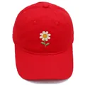 Rote Baumwoll-Baseballkappe mit Gänseblümchen-Stickerei und gebogenem Schirm - Erwachsene - Verstellbar / Rot