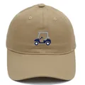 Casquette classique en coton kaki avec broderie de voiture de golf bleue sur le devant - Adulte - Réglable / Kaki