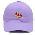 Lavender cotton baseball cap featuring detailed hot dog embroidery on a plain white background - Adult - Adjustable / Light Purple