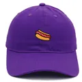 Dark purple cotton baseball cap featuring hot dog embroidery and curved brim - Adult - Adjustable / Purple