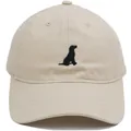 Beige cotton baseball cap with black dog silhouette embroidery on a curved brim - Beige