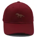 Deep burgundy cotton baseball cap featuring detailed brown horse embroidery on a structured crown - Adult - Adjustable / Burgundy